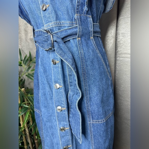 NEW Derek Lam 10 Crosby Michelle Belted Two-Tone Denim Midi Dress Sz 8 - Picture 6 of 15